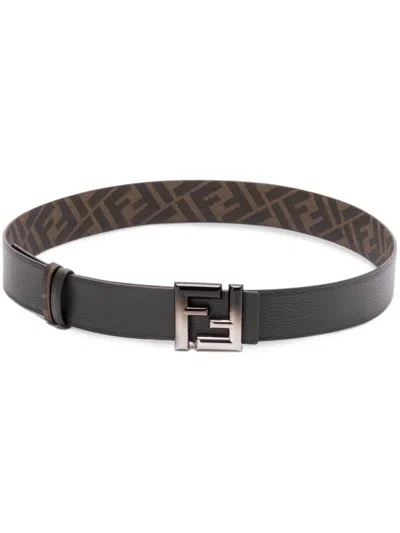 Fendi Squared Ff Reversible Leather Belt In Multicolor