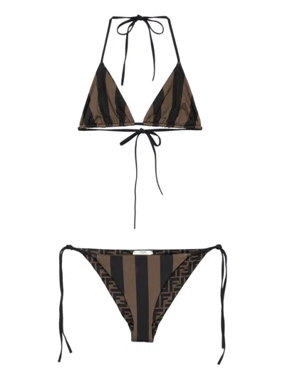 Fendi Ff Reversible Bikini Set In Brown