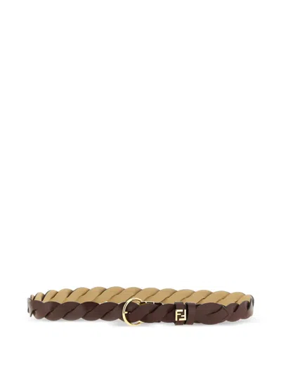 Fendi Ff Reversible Braided Loop Belt In Brown