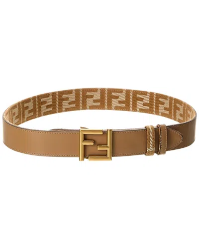 FENDI FENDI FF REVERSIBLE DENIM JACQUARD & LEATHER BELT