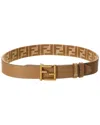 Fendi Ff Reversible Denim Jacquard & Leather Belt In Brown