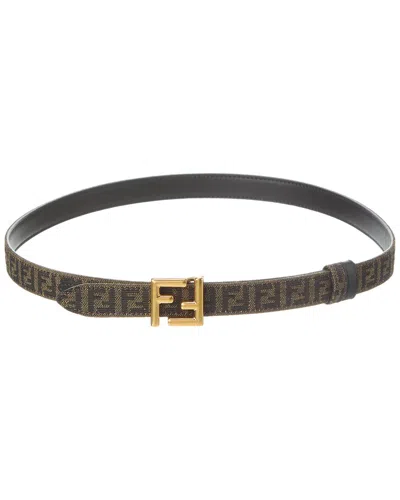 Fendi Ff Reversible Jacquard & Leather Belt In Gray