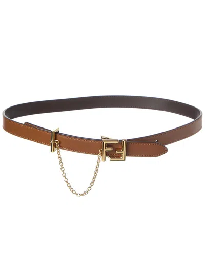 Fendi Ff Reversible Leather Belt In Brown
