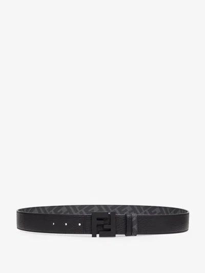 Fendi Ff Reversible Leather Belt In Black