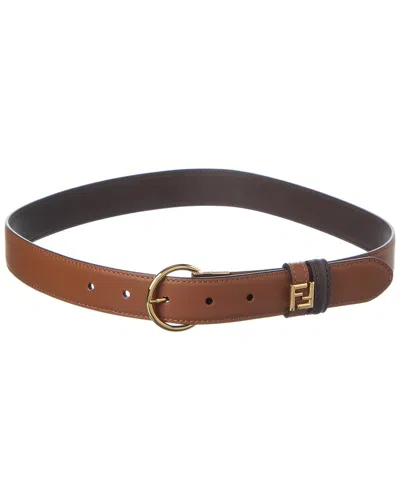 Fendi Ff Reversible Leather Belt In Brown
