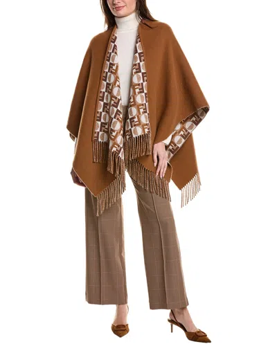 Fendi Ff Reversible Wool & Cashmere-blend Poncho In Brown