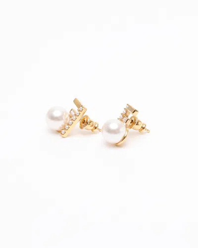 Fendi Ff Rhinestone Pearl Pin Earrings