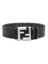 Fendi Cintura Reversibile In Pelle Nera E Tela Ff Nera In Black