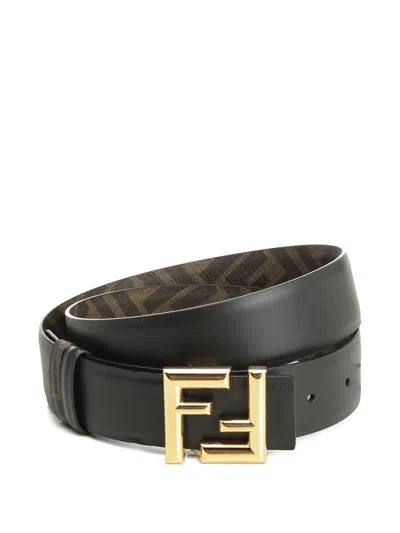 Fendi Ff Rounded Reversible Belt In Black