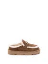 Fendi Women Beige Mules With Logo Lettering On The Rear And Ff Buckle In Suede Woman In Brown