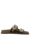 Fendi Logo-detailed Canvas And Leather Sandals In Brown