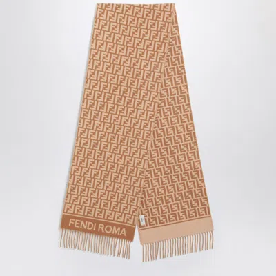 Fendi Ff Scarf In Camel Wool And Cashmere Women In Brown