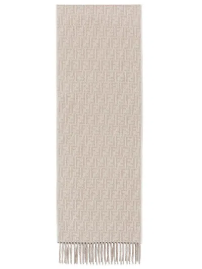 Fendi Ff Scarf In Wool And Cashmere In Nude & Neutrals