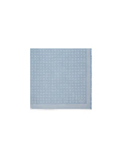 Fendi Ff Jacquard Frayed-edge Scarf In Blue