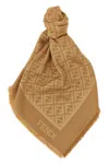 Fendi Ff Jacquard Pattern Silk-wool Blend Shawl In Brown