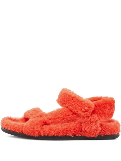 Pre-owned Fendi Ff Shearling Sandals In Orange