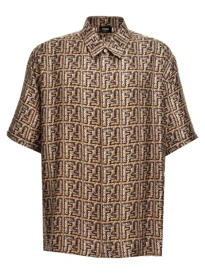 Fendi Silk Ff Shirt In Brown
