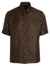 Fendi Men Silk Shirt With All-over Ff Logo In Brown