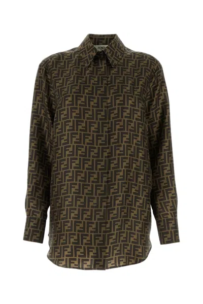 Fendi Silk Shirt Ff In Brown