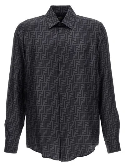 Fendi Monogram Print Long Sleeve Shirt In Gray