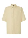 Fendi Men Yellow Shirt With Wide Short Sleeves And All-over Ff Motif In Linen Blend Man In Neutral