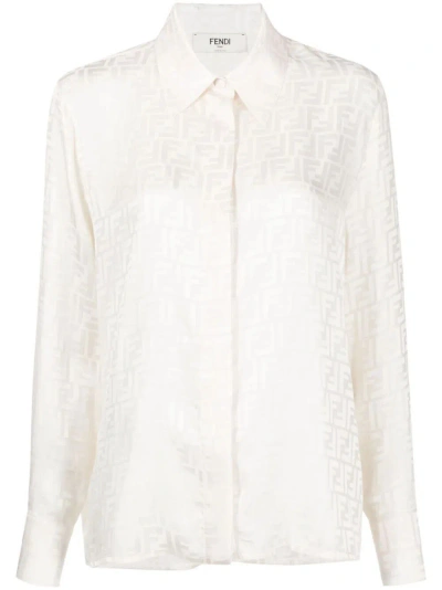 Fendi Ff-print Silk Shirt In White