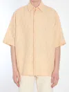 Fendi Men Jacquard Linen And Cotton Shirt With All-over Ff Embroidery In Pink