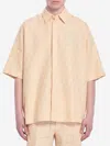Fendi Men Jacquard Linen And Cotton Shirt With All-over Ff Embroidery In Pink