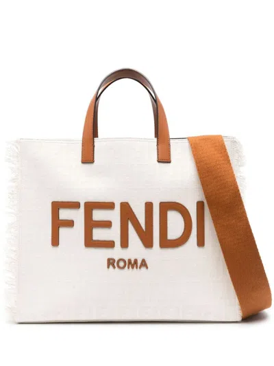 Fendi "ff Shopper" Shoulder Bag In Beige