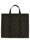 Fendi Ff Jacquard Leather-trim Tote In Brown