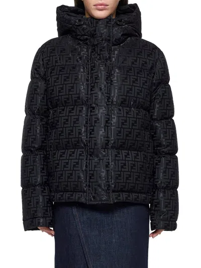 Fendi Ff-logo Print Padded Jacket In Black