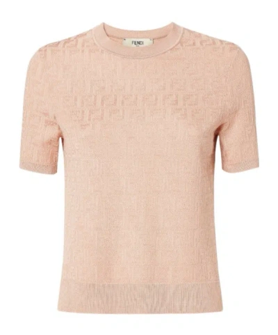 Fendi Woman Beige Tops In Pink