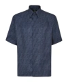 Fendi Ff Monogram Silk Shirt Men In Blue