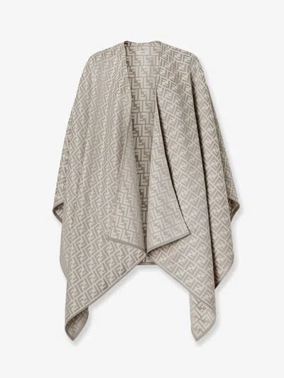 Fendi Women Ff Silk And Wool Poncho In Neutral