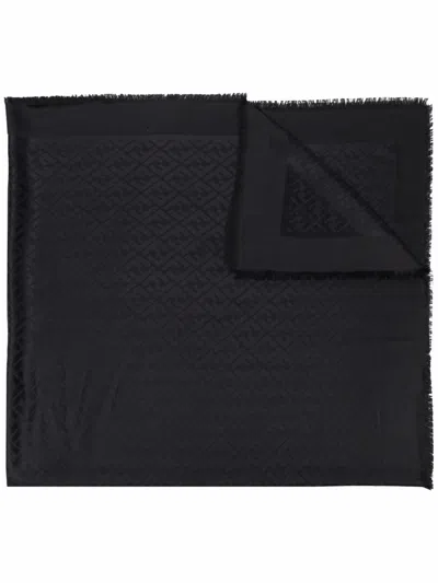 Fendi Ff Silk And Wool Scarf In Black
