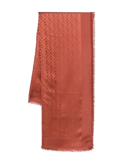 Fendi Ff Silk And Wool Scarf In Orange
