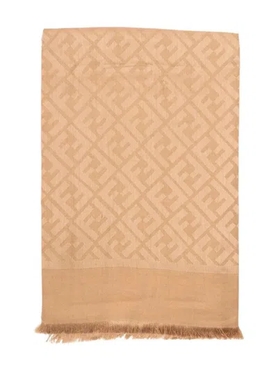 Fendi Ff Silk And Wool Shawl Accessories In Brown