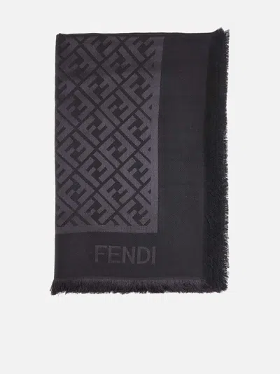 Fendi Ff Silk And Wool Shawl In Purple