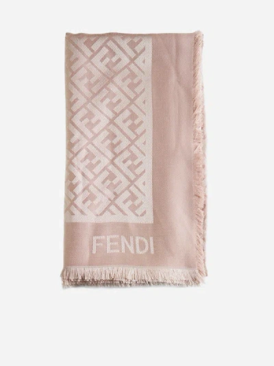 Fendi Ff Silk And Wool Shawl In Pink
