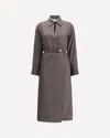 Fendi Silk Chess Ff Long Sleeve Midi Dress Dresses Brown In Brown