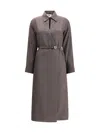 Fendi Silk Chess Ff Long Sleeve Midi Dress Dresses Brown In Brown