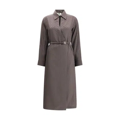 Fendi Ff Silk Jacquard Women's Dress In Brown