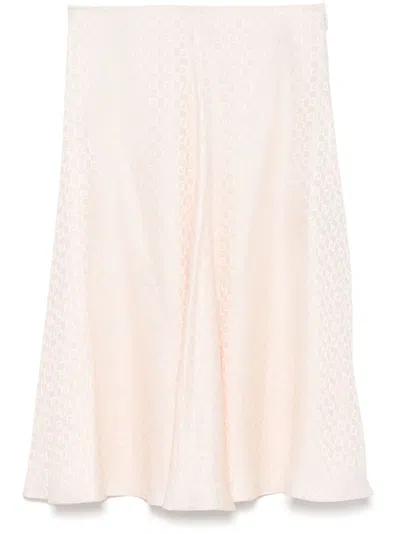 Fendi Ff Silk Midi Skirt In Neutral