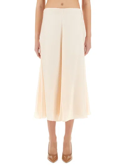 Fendi Ff Silk Midi Skirt In Neutral