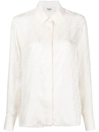 Fendi Ff Silk Oversized Shirt In White