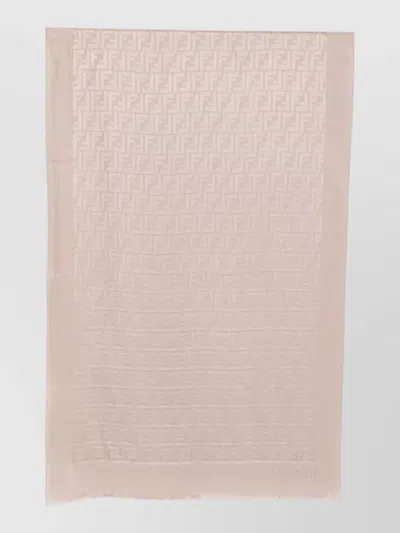 Fendi Ff Silk Rectangular Stole Frayed Edges In Metallic