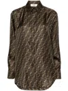 Fendi Silk Shirt With Curved Hem And Fabric-covered Buttons In Brown