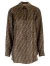 Fendi Ff Logo Print Silk Shirt In Brown
