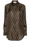 Fendi Ff Silk Jacquard Oversized Shirt In Brown