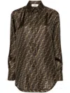 Fendi Ff Silk Jacquard Oversized Shirt In Brown